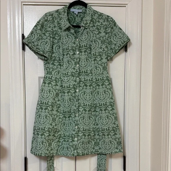 HILL HOUSE - The Laura Dress in Green Jacquard Mini Shirtdress - M - EUC! - Picture 5 of 5
